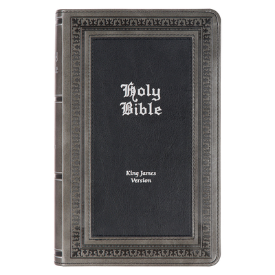 KJV Holy Bible, Giant Print Standard Size Faux Leather Red Letter Edition - Thumb Index & Ribbon Marker, King James Version, Gray/Black Cover Image