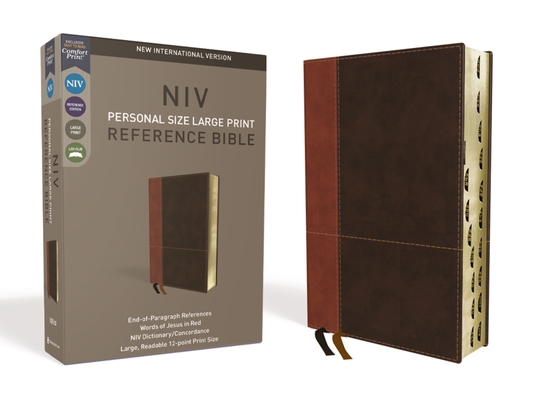 NIV, Personal Size Reference Bible, Large Print, Imitation Leather, Brown, Indexed, Red Letter Edition, Comfort Print By Zondervan Cover Image