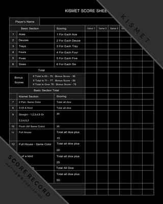 Matthew D. Publishing Kismet Score Record: Kismet Scoring Game Record Level Keeper Book for Cards Makes It Easy To Keep Track of Scores Sheet For The By Matthew D. Publishing Cover Image
