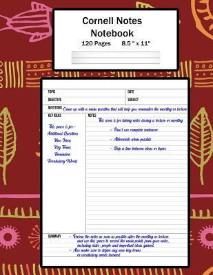 Cornell Notes Notebook: Note Taking System, For Students, Writers, Meetings, Lectures Large Size 8.5