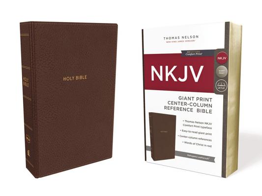 NKJV, Reference Bible, Center-Column Giant Print, Imitation Leather, Brown, Red Letter Edition, Comfort Print Cover Image