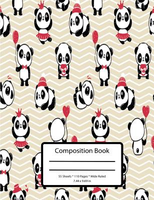 Cute Pandas With Balloons Composition Notebook - 7.44 x 9.69 in Wide Ruled: 100 Sheets - 200 Pages Cover Image