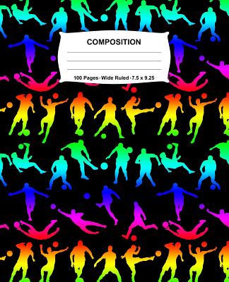 Composition Notebook: Soccer Rainbow Neon Notebook Wide Ruled 100 Pages 7.5 x 9.25 Cover Image