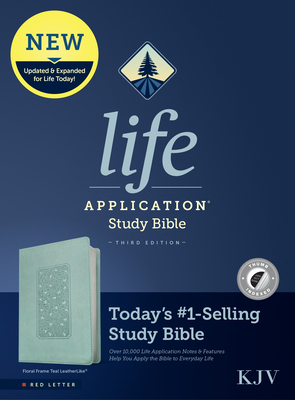 KJV Life Application Study Bible, Third Edition (Leatherlike, Floral Frame Teal, Indexed, Red Letter) Cover Image