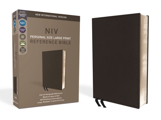 NIV, Personal Size Reference Bible, Large Print, Premium Leather, Black, Red Letter Edition, Comfort Print By Zondervan Cover Image