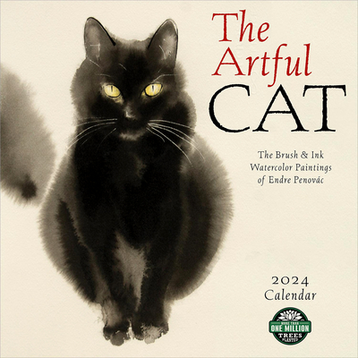 Artful Cat 2024 Wall Calendar: Brush & Ink Watercolor Paintings by Endre Penovac By Amber Lotus Publishing (Created by) Cover Image