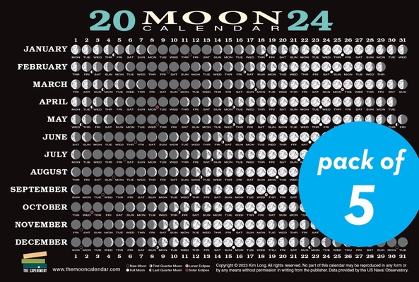 2024 Moon Calendar Card (5 pack): Lunar Phases, Eclipses, and More! Cover Image