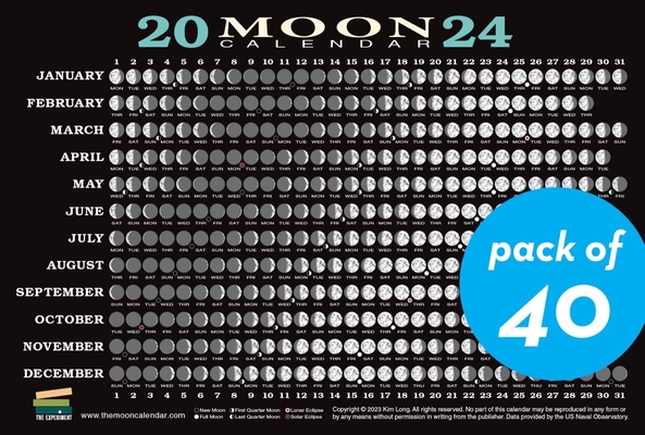 2024 Moon Calendar Card (40 pack): Lunar Phases, Eclipses, and More!