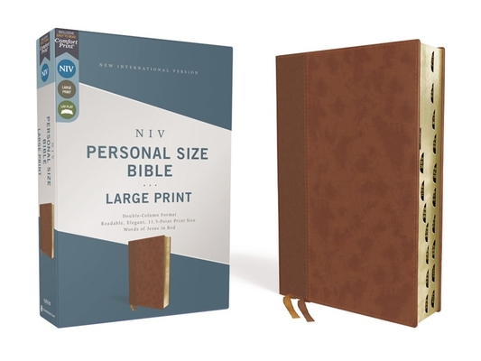 Niv, Personal Size Bible, Large Print, Leathersoft, Brown, Red Letter, Thumb Indexed, Comfort Print By Zondervan Cover Image