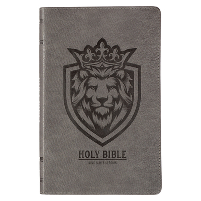 KJV Holy Bible, Gift Edition for Boys King James Version, Faux Leather Flexible Cover, Charcoal Gray Lion Emblem Cover Image