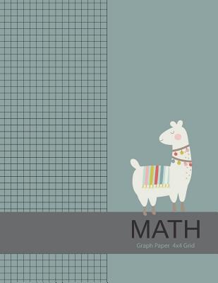 Math Graph Paper 4x4 Grid: Large Graph Paper with Cute Llama Cover, 8.5x11, Graph Paper Composition Notebook, Grid Paper, Graph Ruled Paper Cover Image