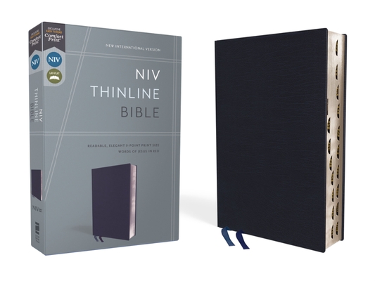 NIV, Thinline Bible, Bonded Leather, Navy, Indexed, Red Letter Edition Cover Image
