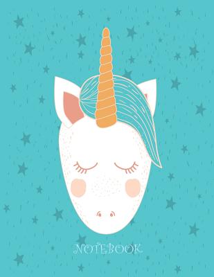 Notebook: Cute unicorn on blue star cover and Dot Graph Line Sketch pages, Extra large (8.5 x 11) inches, 110 pages, White paper Cover Image