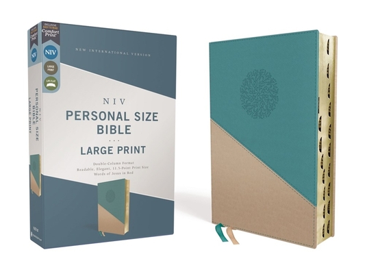 Niv, Personal Size Bible, Large Print, Leathersoft, Teal/Gold, Red Letter, Thumb Indexed, Comfort Print Cover Image