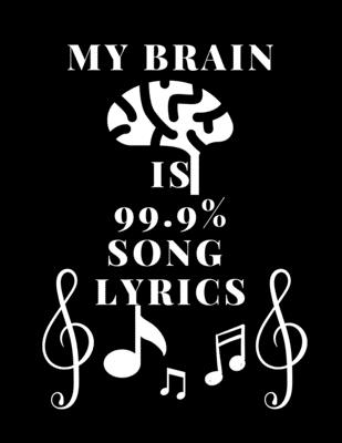 Writing lyrics Sheet music: my brain is 99.9% song lyrics Manuscript Notes and Staff 8.5X11: this book Perfect Gift for beginner teen/Adult Musici Cover Image