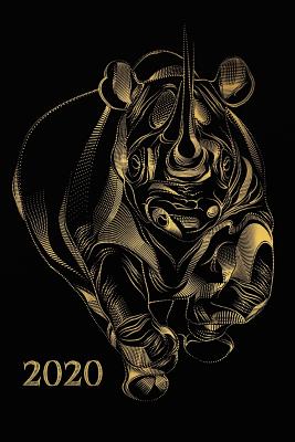 2020: Schwarz Gold - Nashorn Design Kalender - Wochenplaner - Zielsetzung - Zeitmanagement - Produktivität - Terminplaner - Cover Image
