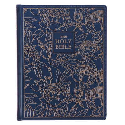 KJV Holy Bible, Large Print Note-Taking Bible, Faux Leather Hardcover - King James Version, Navy W/Gold Floral By Christian Art Gifts (Created by) Cover Image