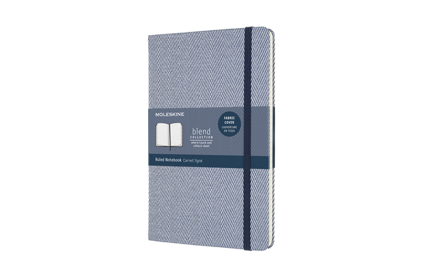 Moleskine Blend Limited Collection Notebook, Large, Ruled, Herringbone Blue (5 X 8.25) Cover Image