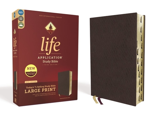 Niv, Life Application Study Bible, Third Edition, Large Print, Bonded Leather, Burgundy, Indexed, Red Letter Edition Cover Image