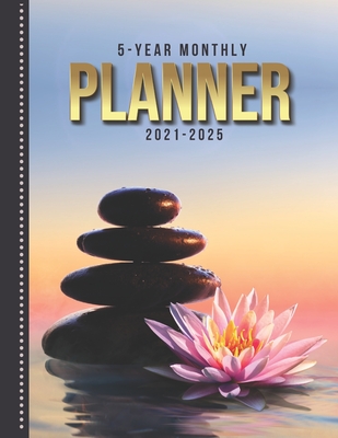 5-Year Monthly Planner: Zen Water Fountain Rock Garden Flower Art / Dated 8.5x11 Calendar Book With Whole Month on Two Pages / Organizer Has N Cover Image