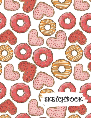 Sketchbook: Cute Pink Red Heart Donuts Fun Framed Drawing Paper Notebook By Sparks Sketches Cover Image