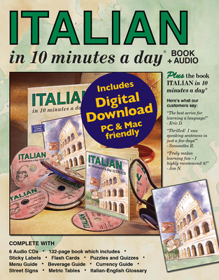 Italian in 10 Minutes a Day Book + Audio: Language Course for Beginning and Advanced Study. Includes Workbook, Flash Cards, Sticky Labels, Menu Guide, Cover Image