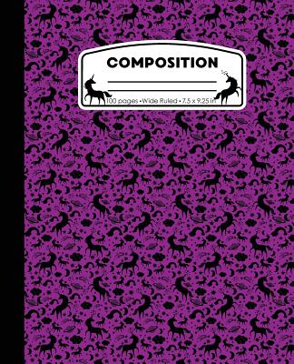 Composition: Unicorn Purple Marble Composition Notebook Wide Ruled 7.5 x 9.25 in, 100 pages book for girls, kids, school, students Cover Image