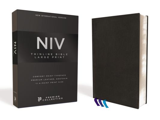 Niv, Thinline Bible, Large Print, Premium Leather, Goatskin, Black, Premier Collection, Comfort Print Cover Image