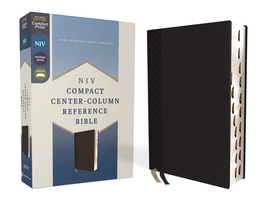Niv, Compact Center-Column Reference Bible, Leathersoft, Black, Red Letter, Thumb Indexed, Comfort Print Cover Image