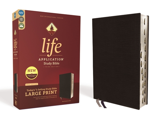 Niv, Life Application Study Bible, Third Edition, Large Print, Bonded Leather, Black, Indexed, Red Letter Edition Cover Image
