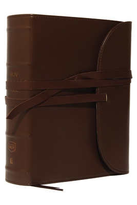NKJV, Journal the Word Bible, Large Print, Premium Leather, Brown, Red Letter Edition: Reflect, Journal, or Create Art Next to Your Favorite Verses By Thomas Nelson Cover Image