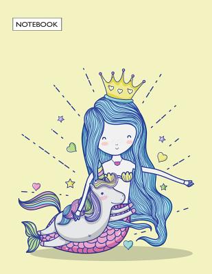 Notebook: Queen mermaid in love with unicorn on yellow cover and Dot Graph Line Sketch pages, Extra large (8.5 x 11) inches, 110 Cover Image