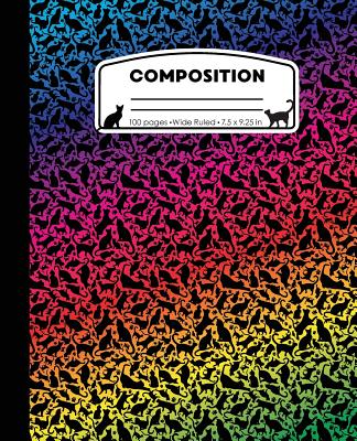 Composition: Cat Rainbow Marble Composition Notebook Wide Ruled 7.5 x 9.25 in, 100 pages (50 sheets) book for kids, school, student Cover Image