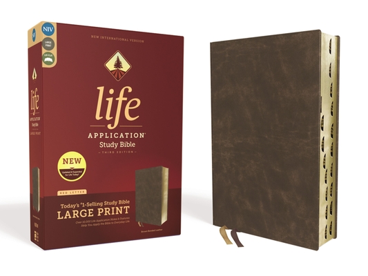 Niv, Life Application Study Bible, Third Edition, Large Print, Bonded Leather, Brown, Indexed, Red Letter Edition Cover Image