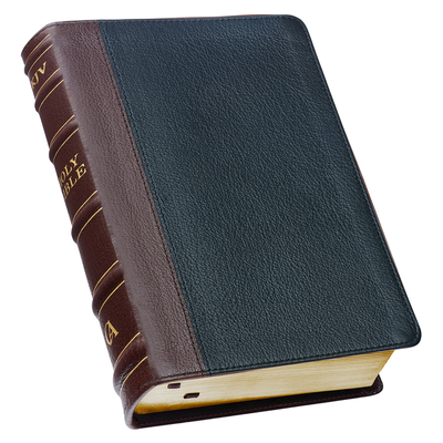 KJV Study Bible, Large Print Premium Full Grain Leather - Thumb Index, King James Version Holy Bible, Black/Burgundy Cover Image