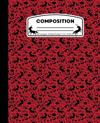 Composition: Unicorn Red Marble Composition Notebook Wide Ruled 7.5 x 9.25 in, 100 pages book for girls, kids, school, students and Cover Image