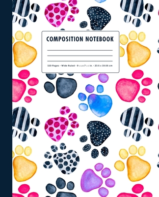 Composition Notebook: Colorful Painted Paw Prints Cover Wide Ruled Cover Image