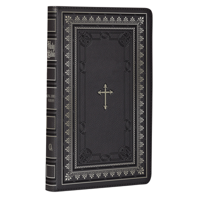 KJV Holy Bible Standard Size Faux Leather Red Letter Edition - Thumb Index & Ribbon Marker, King James Version, Black/Gold Cross Cover Image