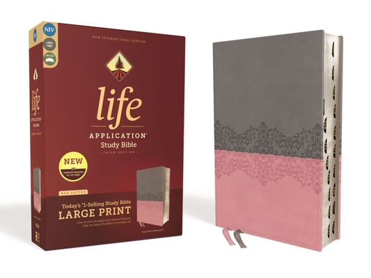 Niv, Life Application Study Bible, Third Edition, Large Print, Leathersoft, Gray/Pink, Indexed, Red Letter Edition Cover Image