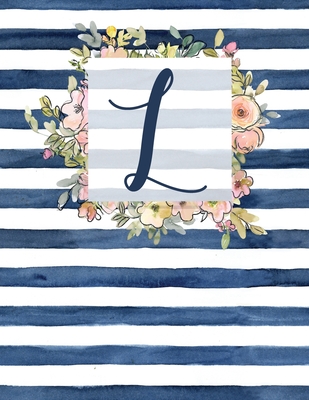 L: Letter L Monogram Initial Notebook - 8.5" x 11" - 100 pages, Dot Bullet Grid Pages- Watercolor Floral Notebook