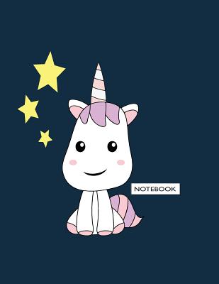 Notebook: Cute unicorn on dark blue cover and Dot Graph Line Sketch pages, Extra large (8.5 x 11) inches, 110 pages, White paper Cover Image