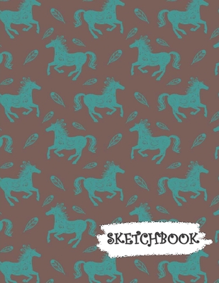 Sketchbook: Teal & Gray Wild Running Horses Fun Framed Drawing Paper Notebook By Sparks Sketches Cover Image