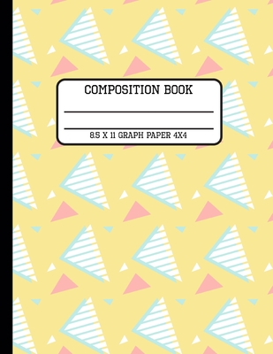 Composition Book Graph Paper 4x4: Trendy Yellow 80s Geometric Back to School Quad Writing Notebook for Students and Teachers in 8.5 x 11 Inches Cover Image