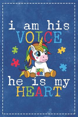 Autism Awareness: Im His Voice He's My Heart Unicorn Puzzle Composition Notebook College Students Wide Ruled Line Paper 6x9 Mom Dad Supp Cover Image