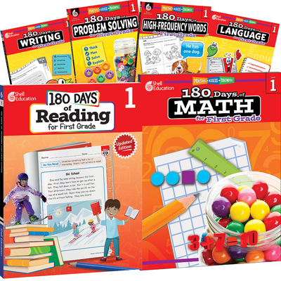 180 Days Reading, High-Frequency Words, Math, Problem Solving, Writing, & Language Grade 1: 6-Book Set (180 Days of Practice)