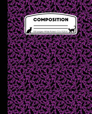 Composition: Cat Pattern Purple Marble Composition Notebook Wide Ruled 7.5 x 9.25 in, 100 pages (50 sheets) book for kids, school, Cover Image
