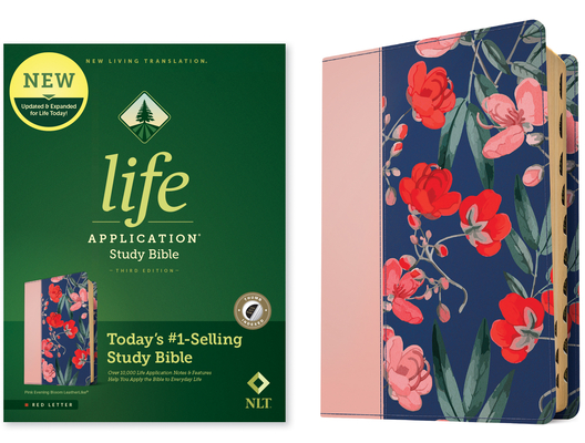 NLT Life Application Study Bible, Third Edition (Leatherlike, Pink Evening Bloom, Indexed, Red Letter) Cover Image
