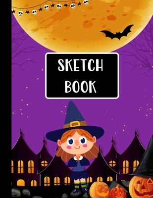 Sketch Book: Halloween Gifts for School Girls: Happy Halloween Witch Girl and Full Moon Purple: Large Sketchbook: Perfect Gift For By Happy Draw Sketchbooks Cover Image