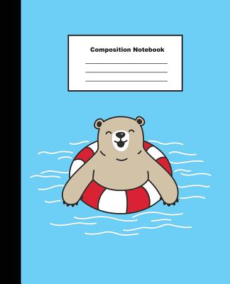 Composition Notebook: Smiling Brown Bear in Blue Swimming Pool Wide Ruled Note By Tom's Sunshine Cover Image