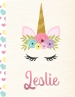Leslie: Personalized Unicorn Sketchbook For Girls With Pink Name - 8.5x11 110 Pages. Doodle, Sketch, Create! Cover Image